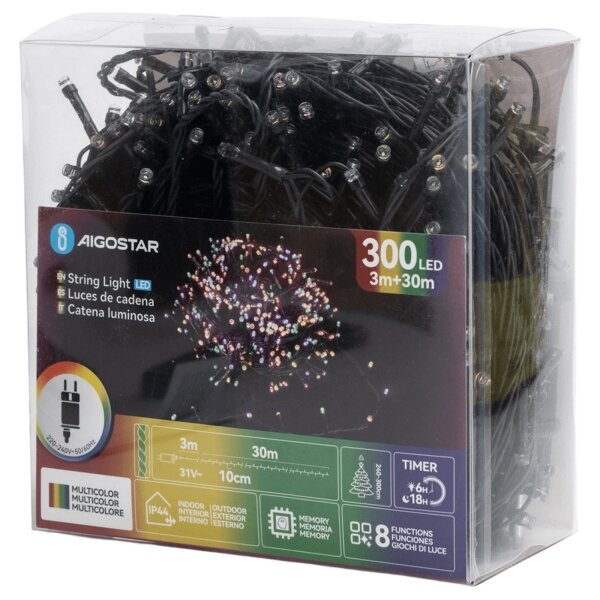 Aigostar - Catena natalizia LED RGBY da esterno 300xLED/3,6W/230V 30m IP44