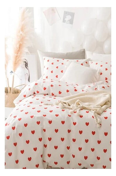 Biancheria da letto matrimoniale color panna in cotone Renforcé con un lenzuolo 4 pezzi 200x220 cm Mini Hearts - Mila Home