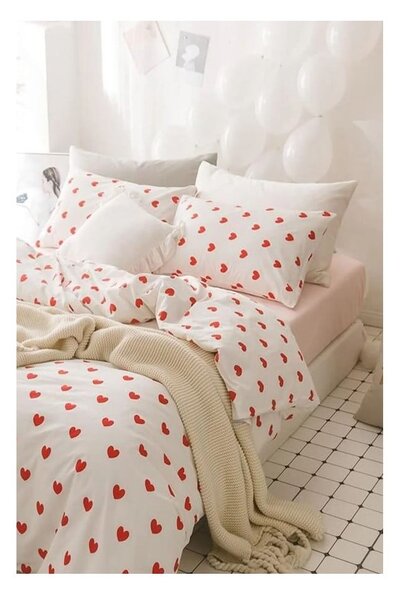 Biancheria da letto matrimoniale color panna in cotone Renforcé con un lenzuolo 4 pezzi 200x220 cm Mini Hearts - Mila Home