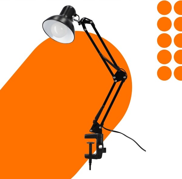 Lampada da tavolo con morsetto 1xE27/60W/230V nera