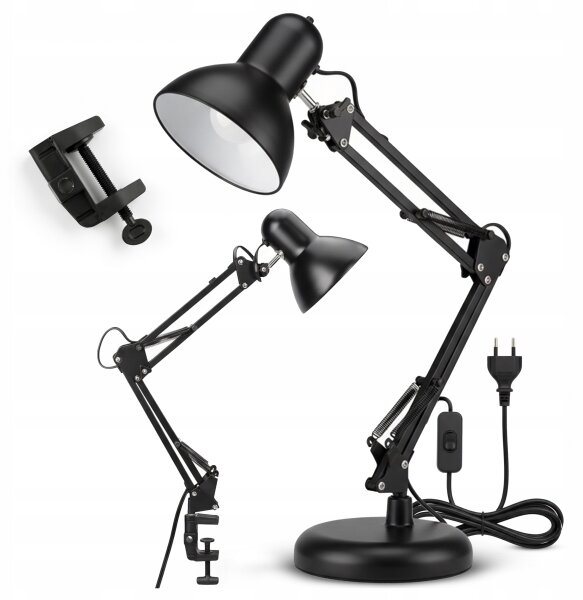 Lampada da tavolo con clip 2 in 1, 1xE27/60W/230V, nera