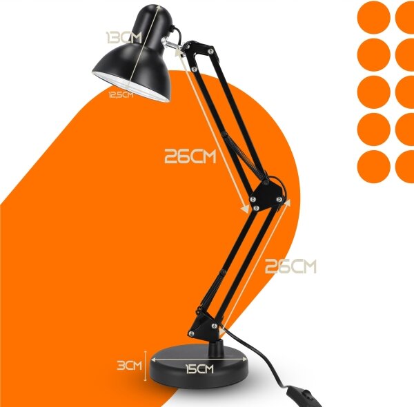 Lampada da tavolo con clip 2 in 1, 1xE27/60W/230V, nera