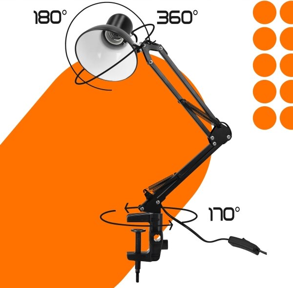 Lampada da tavolo con morsetto 1xE27/60W/230V nera