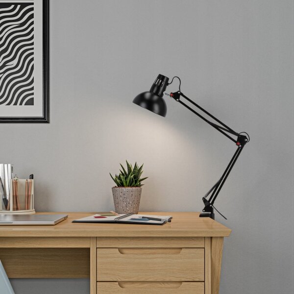 Lampada da tavolo con morsetto 1xE27/60W/230V nera