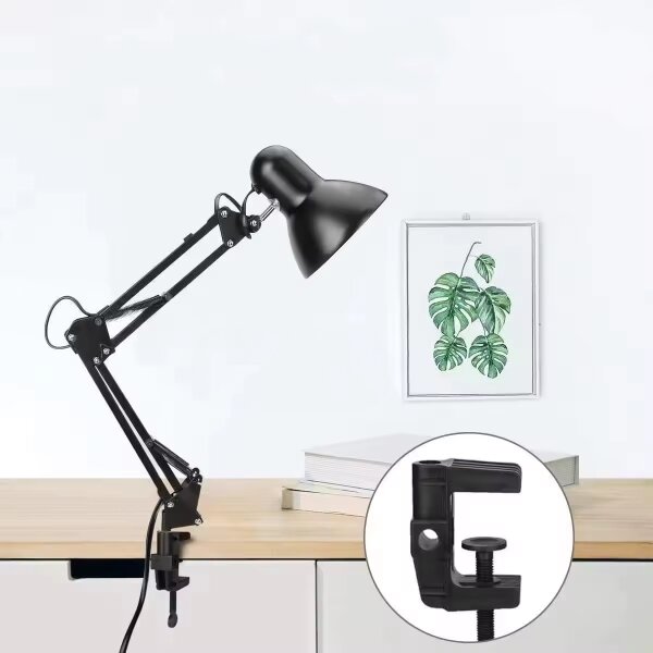 Lampada da tavolo con clip 2 in 1, 1xE27/60W/230V, nera