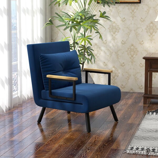HOMCOM Poltrona Letto Singolo in Tessuto Effetto Velluto Reclinabile in 5 Posizioni con Cuscino Sfoderabile, 63x73x81cm, Blu | Aosom Italy