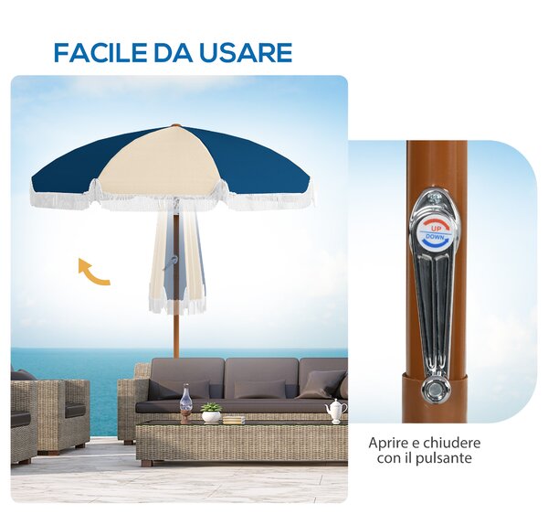 Outsunny Ombrellone Rotondo e Inclinabile a 8 Stecche con Manovella, in Poliestere e Acciaio, Ø213x234 cm, Blu e Beige