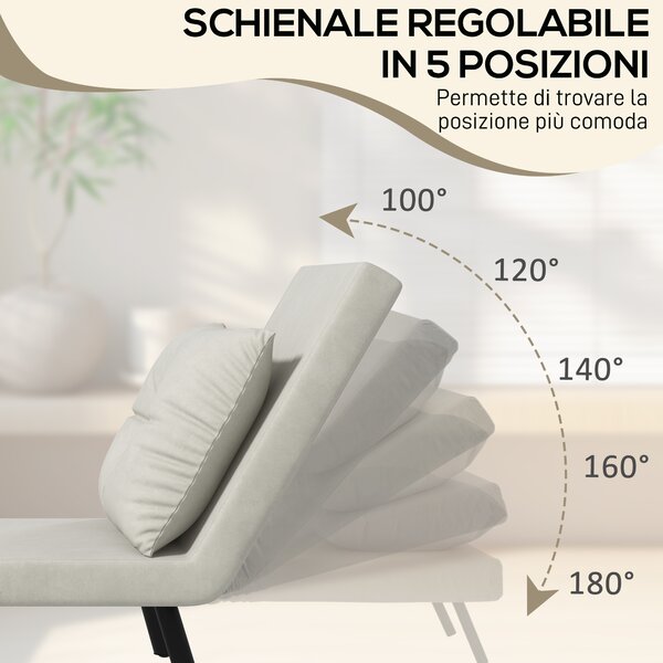 HOMCOM Poltrona Letto Singolo in Tessuto Effetto Velluto Reclinabile in 5 Posizioni con Cuscino Sfoderabile, 63x73x81cm, Crema | Aosom Italy