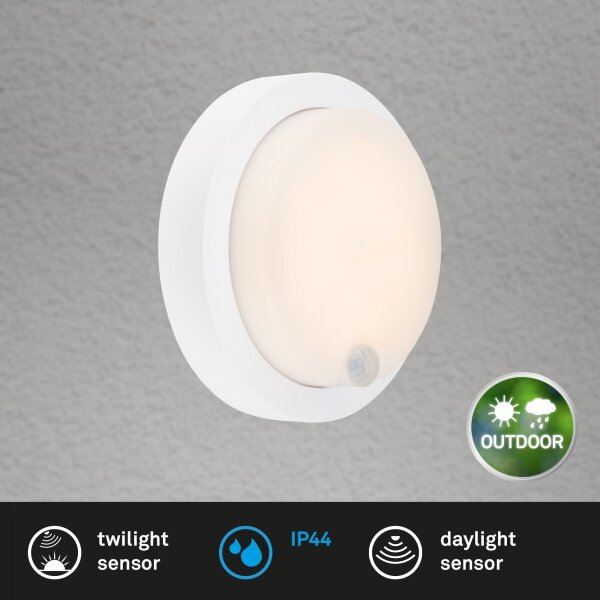 Brilo - lampada da parete ricaricabile per esterni con sensore, LED 4W/5V, batteria 4400 mAh, IP44, bianca