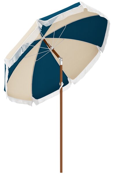 Outsunny Ombrellone Rotondo e Inclinabile a 8 Stecche con Manovella, in Poliestere e Acciaio, Ø213x234 cm, Blu e Beige