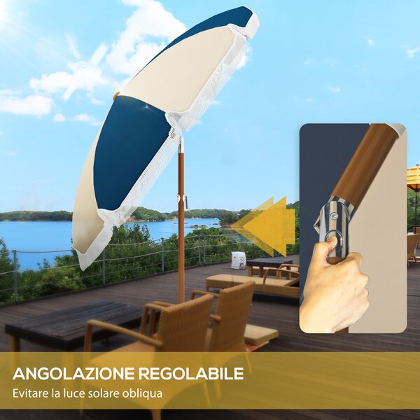 Outsunny Ombrellone Rotondo e Inclinabile a 8 Stecche con Manovella, in Poliestere e Acciaio, Ø213x234 cm, Blu e Beige