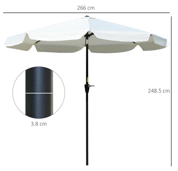 Outsunny Ombrellone Rotondo Inclinabile con Manovella, in Alluminio, Metallo e Poliestere, Ø266x248.5 cm, Bianco Crema