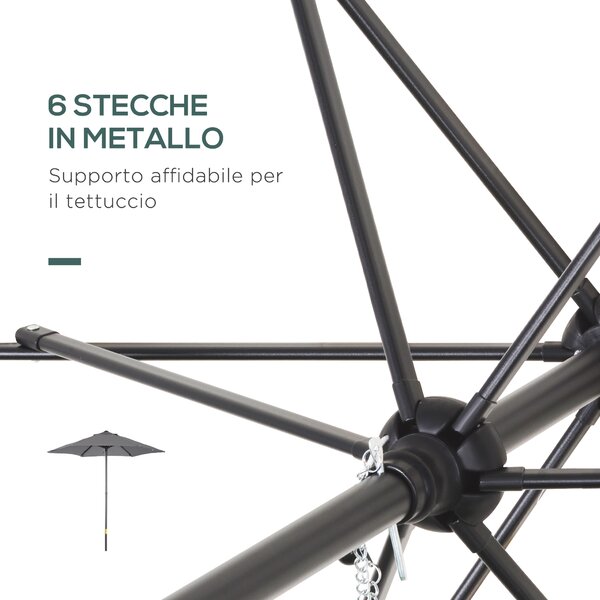 Outsunny Ombrellone da Giardino 2x2 m a 6 Stecche con Presa d'Aria, in Alluminio, Metallo e Poliestere Grigio Scuro