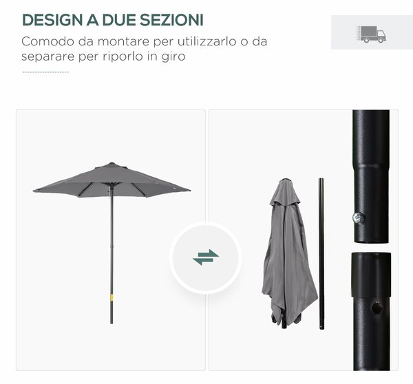 Outsunny Ombrellone da Giardino 2x2 m a 6 Stecche con Presa d'Aria, in Alluminio, Metallo e Poliestere Grigio Scuro