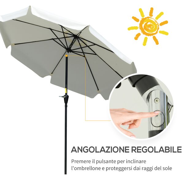 Outsunny Ombrellone Rotondo Inclinabile con Manovella, in Alluminio, Metallo e Poliestere, Ø266x248.5 cm, Bianco Crema