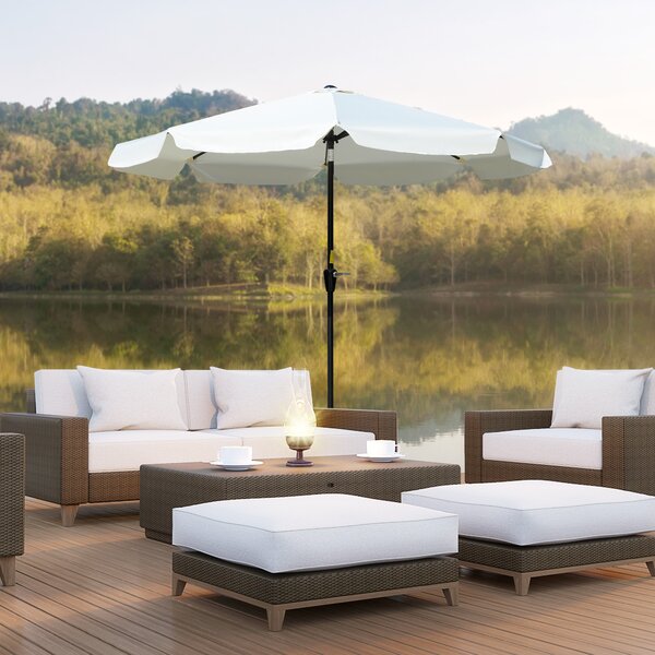 Outsunny Ombrellone Rotondo Inclinabile con Manovella, in Alluminio, Metallo e Poliestere, Ø266x248.5 cm, Bianco Crema