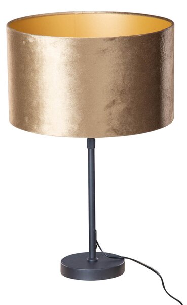 Lampada da Tavolo Nera con Paralume in Velluto Bronzo 35cm - Parte