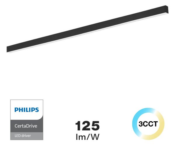 Lampada Lineare LED da Soffitto 65W 200cm Nera, PHILIPS driver CCT Colore Bianco Variabile CCT