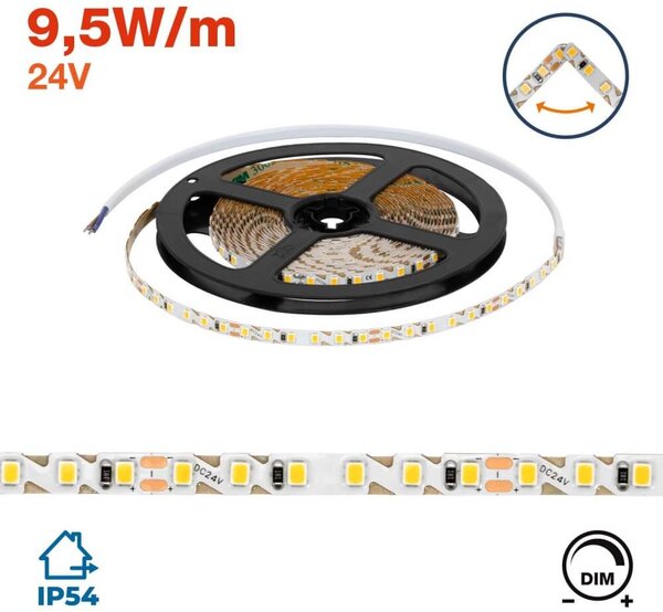 Striscia LED 2835/120, 24V, 9.5W/m, IP54, 5m - Pieghevole Colore Bianco Caldo 3.000K