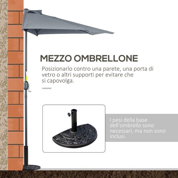 Outsunny Ombrellone da Parete per Esterni in Poliestere Impermeabile Anti UV 269x138x236cm Grigio|Aosom