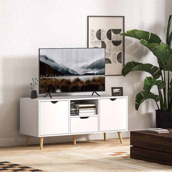HOMCOM Mobile Porta TV max 50" con Cassetto, Ripiano Aperto e Armadietti, 110x40x50 cm, Bianco e Legno