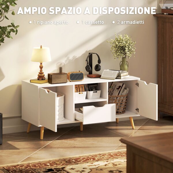 HOMCOM Mobile Porta TV max 50" con Cassetto, Ripiano Aperto e Armadietti, 110x40x50 cm, Bianco e Legno