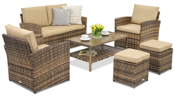 Mobili da giardino Monaco Coffee 4 + 2 pouf Garden Point marrone