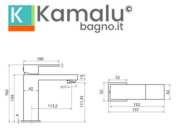 Miscelatore lavabo linea squadrata in ottone | KAM-DIANA - KAMALU