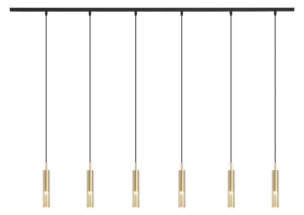 Sistema di illuminazione a binario moderno nero con 6 luci a sospensione oro con vetro ambrato monofase - Slimline Loyce