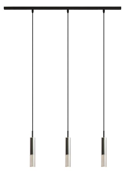 Sistema di illuminazione a binario moderno nero con 3 lampade a sospensione nere con vetro fumé 1 fase - Slimline Loyce