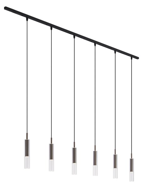 Sistema di illuminazione a binario moderno nero con 6 lampade a sospensione bronzo scuro monofase - Slimline Loyce