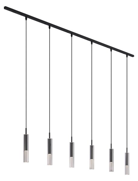 Sistema di illuminazione a binario moderno nero con 6 lampade a sospensione nere con vetro fumé 1 fase - Slimline Loyce