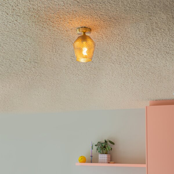 Plafoniera Art Déco in ottone con vetro fumé - Karce