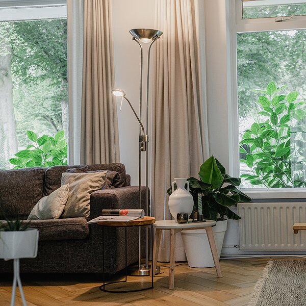 Lampada da terra in acciaio con lampada da lettura incl. LED dimmerabile in Kelvin - Diva