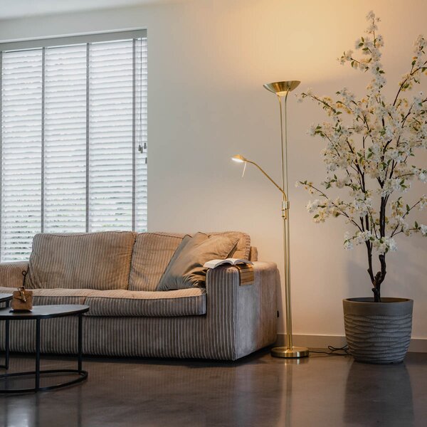 Lampada da terra moderna in ottone con lampada da lettura inclusa LED Dim to Warm - Diva