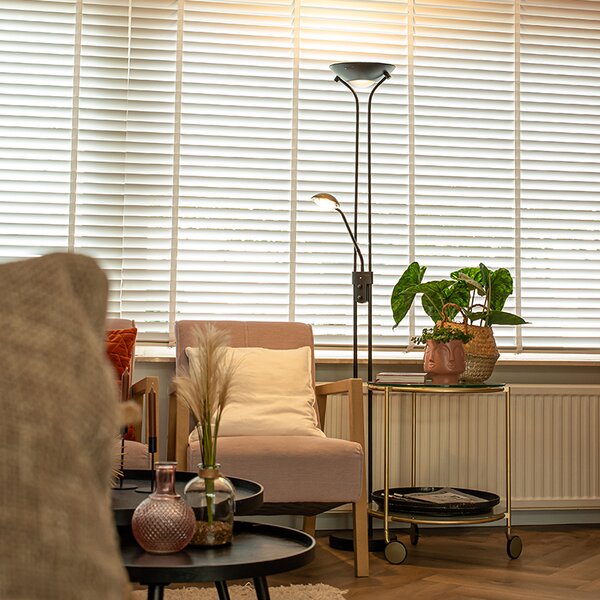 Lampada da terra moderna nera con lampada da lettura incl. LED dimmerabile con luce calda - Diva