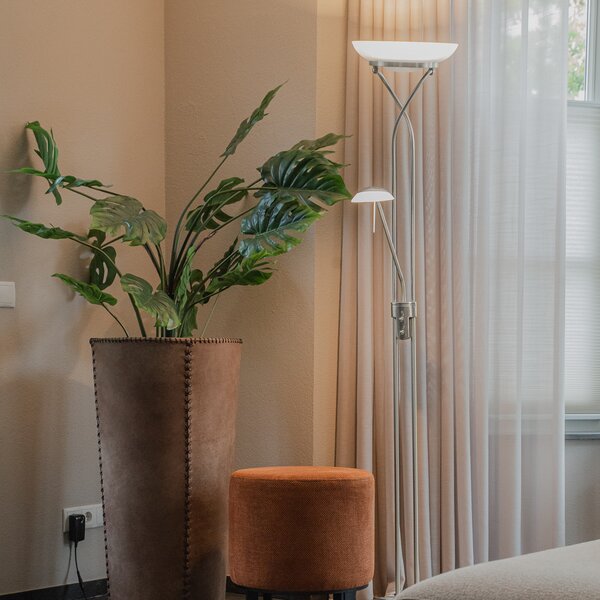 Lampada da terra in acciaio con LED, dimmer e lampada da lettura - Empoli