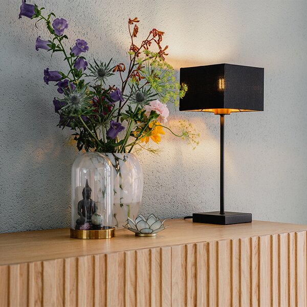 Lampada da tavolo moderna con paralume in tessuto nero con oro - VT 1