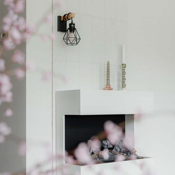 Applique da parete rustica nera con legno - Chon