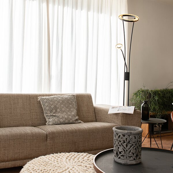 Lampada da terra moderna nera con LED e braccio di lettura - Divine