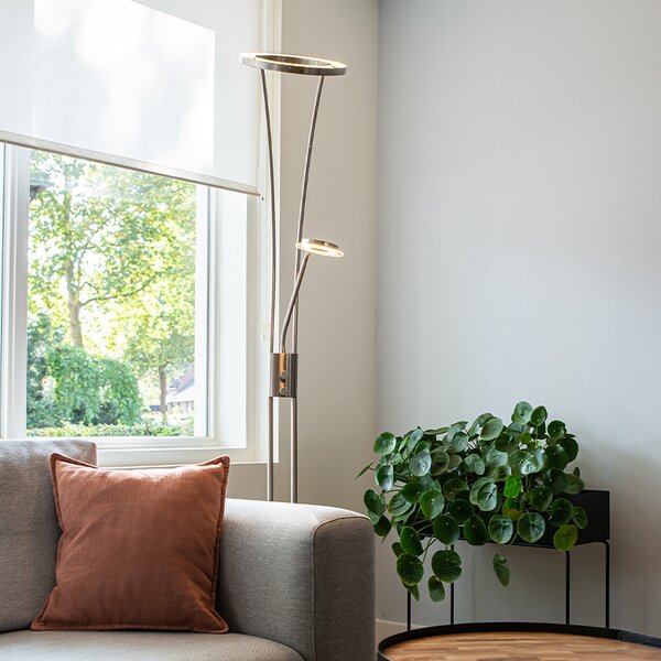 Lampada da terra moderna in acciaio e vetro con braccio di lettura incl. LED - Divine