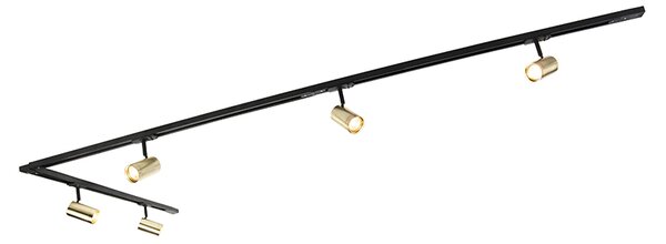 Sistema di illuminazione a binario moderno con 5 faretti oro 1 fase - Iconic Jeana