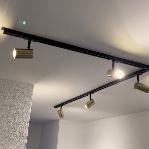Sistema di illuminazione a binario moderno con 5 faretti oro 1 fase - Iconic Jeana