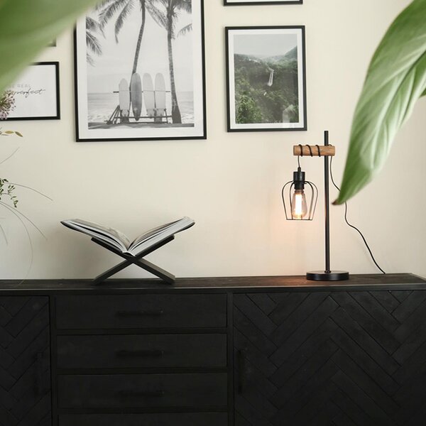 Lampada da tavolo rustica nera con legno - Stronk