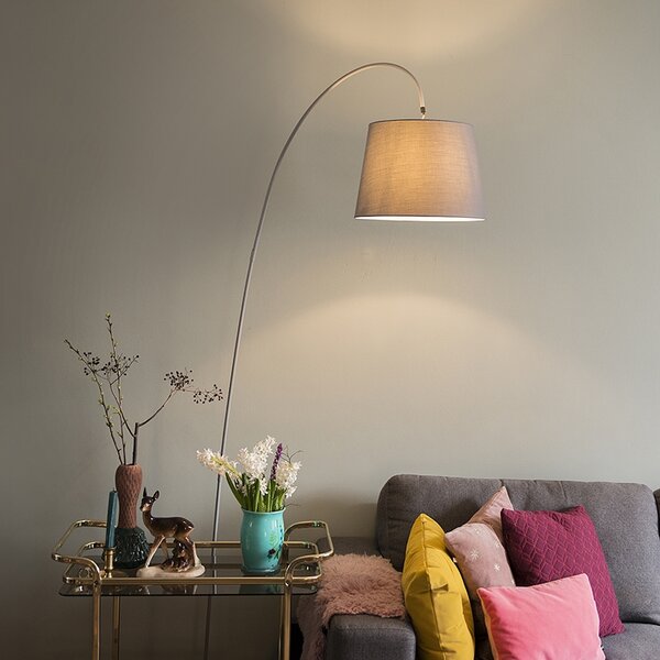 Lampada ad arco moderna con paralume grigio - Bend