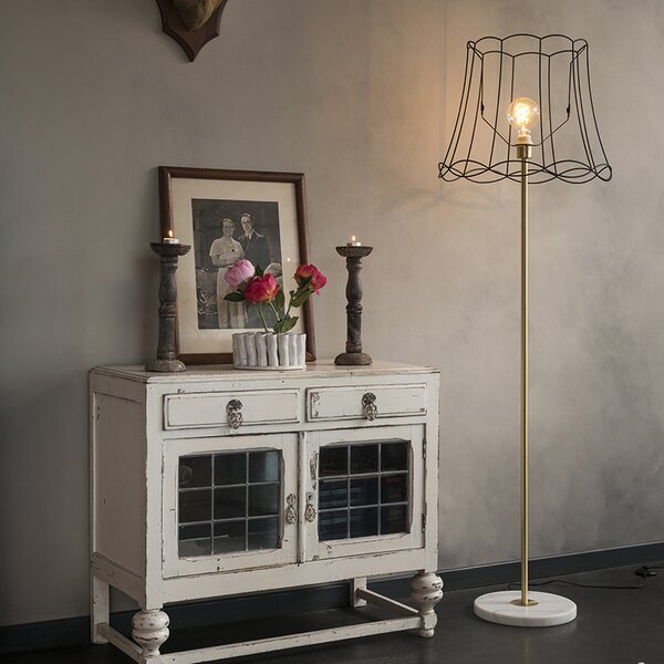 Lampada da terra retrò in ottone con paralume Granny Frame nero 45 cm - Kaso