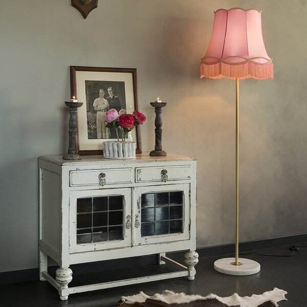 Lampada da terra retrò in ottone con paralume granny rosa 45 cm - Kaso