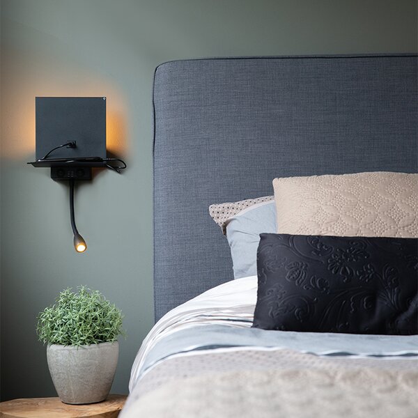 Applique moderna nera con USB e braccio flessibile - Flero