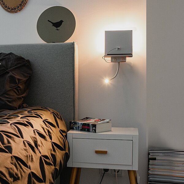 Lampada da parete moderna bianca con USB e braccio flessibile - Flero