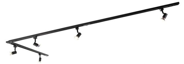 Sistema di illuminazione a binario moderno con 5 faretti nero 1 fase - Iconic Jeany